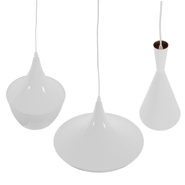 GloboStar® SHANGHAI WHITE 01026 SET 3 Μοντέρνα Κρεμαστά Φωτιστικά Οροφής Τρίφωτο 3 x E27 Λευκά Μεταλλικά Καμπάνα