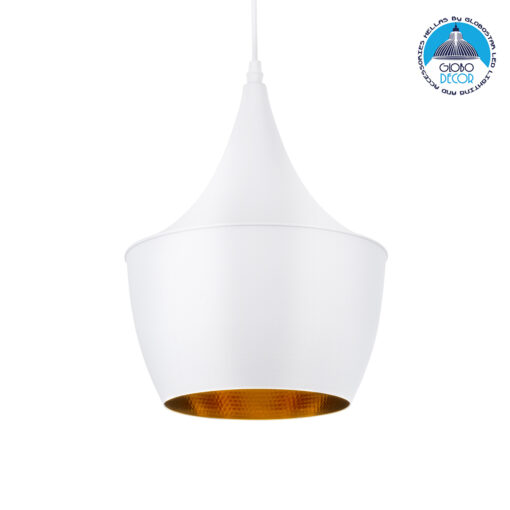 GloboStar® SHANGHAI WHITE 01026-A Μοντέρνο Κρεμαστό Φωτιστικό Οροφής Μονόφωτο 1 x E27 Λευκό Μεταλλικό Καμπάνα Φ25 x Υ30cm