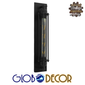 GloboStar® TUBULAR 01033 Vintage Industrial Φωτιστικό Τοίχου Απλίκα Δίφωτο Μαύρο Μεταλλικό Πλέγμα Μ14 x Π13 x Υ47cm