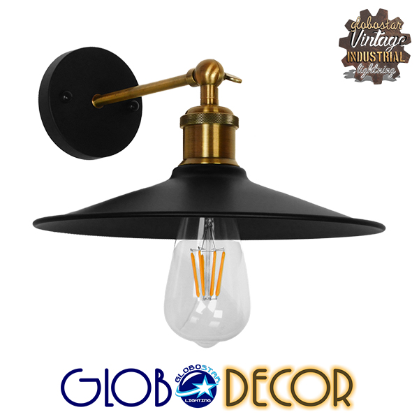 GloboStar® MINIMALL 01039 Vintage Industrial Φωτιστικό Τοίχου Απλίκα Μονόφωτο Μαύρο Μεταλλικό Καμπάνα Φ26 x Μ39 x Π26 x Υ18cm