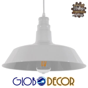 GloboStar® RAY 01043 Vintage Industrial Κρεμαστό Φωτιστικό Οροφής Μονόφωτο 1 x E27 Λευκό Μεταλλικό Καμπάνα Φ36 x Y25cm