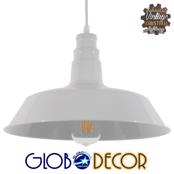 GloboStar® RAY 01043 Vintage Industrial Κρεμαστό Φωτιστικό Οροφής Μονόφωτο 1 x E27 Λευκό Μεταλλικό Καμπάνα Φ36 x Y25cm