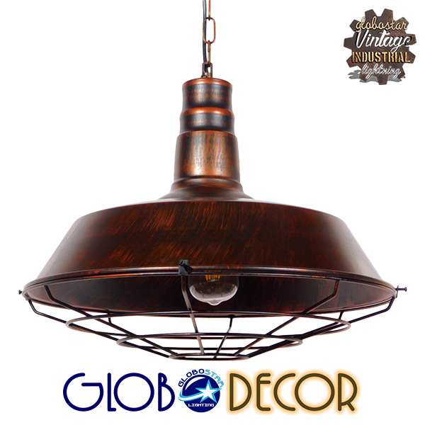 GloboStar® BARN 01045 Vintage Industrial Κρεμαστό Φωτιστικό Οροφής Μονόφωτο 1 x E27 Καφέ Σκουριά Μεταλλικό Καμπάνα Φ46 x Y25cm