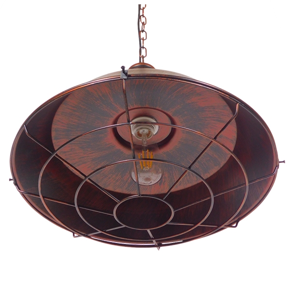 GloboStar® BARN 01045 Vintage Industrial Κρεμαστό Φωτιστικό Οροφής Μονόφωτο 1 x E27 Καφέ Σκουριά Μεταλλικό Καμπάνα Φ46 x Y25cm