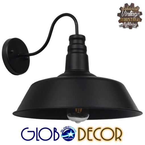GloboStar® SORD 01053 Vintage Industrial Φωτιστικό Τοίχου Απλίκα Μονόφωτο Μαύρο Μεταλλικό Καμπάνα Φ36 x Μ42 x Π36 x Υ32cm