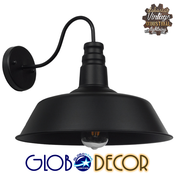 GloboStar® SORD 01053 Vintage Industrial Φωτιστικό Τοίχου Απλίκα Μονόφωτο Μαύρο Μεταλλικό Καμπάνα Φ36 x Μ42 x Π36 x Υ32cm