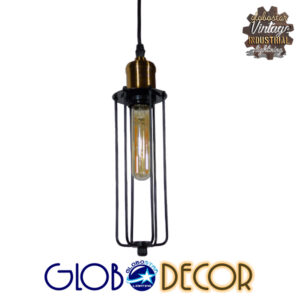 GloboStar® KLECE 01057 Vintage Industrial Κρεμαστό Φωτιστικό Οροφής Μονόφωτο Μαύρο Μεταλλικό Πλέγμα Φ7 x Y35cm