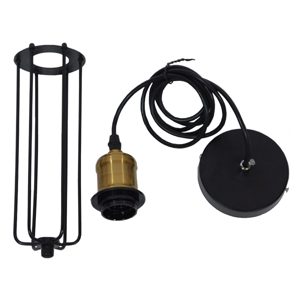 GloboStar® KLECE 01057 Vintage Industrial Κρεμαστό Φωτιστικό Οροφής Μονόφωτο Μαύρο Μεταλλικό Πλέγμα Φ7 x Y35cm