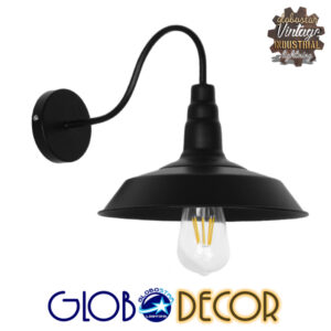 GloboStar® SORD 01065 Vintage Industrial Φωτιστικό Τοίχου Απλίκα Μονόφωτο Μαύρο Μεταλλικό Καμπάνα Φ26 x Μ37 x Π26 x Υ32cm