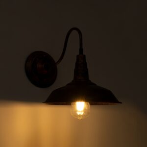 GloboStar® SORD 01067 Vintage Industrial Φωτιστικό Τοίχου Απλίκα Μονόφωτο Καφέ Σκουριά Μεταλλικό Καμπάνα Φ26 x Μ37 x Π26 x Υ32cm