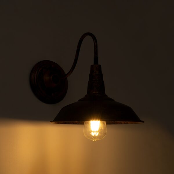 GloboStar® SORD 01067 Vintage Industrial Φωτιστικό Τοίχου Απλίκα Μονόφωτο Καφέ Σκουριά Μεταλλικό Καμπάνα Φ26 x Μ37 x Π26 x Υ32cm