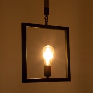 GloboStar® FRAISE 01077 Vintage Κρεμαστό Φωτιστικό Οροφής Μονόφωτο 1 x E27 Μαύρο Μεταλλικό με Μπεζ Σχοινί Μ32 x Π10 x Υ32cm