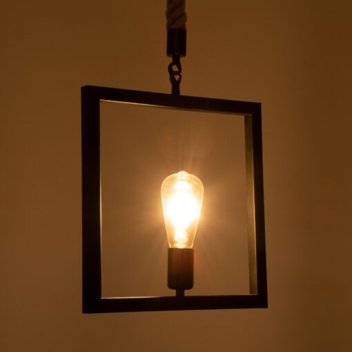 GloboStar® FRAISE 01077 Vintage Κρεμαστό Φωτιστικό Οροφής Μονόφωτο 1 x E27 Μαύρο Μεταλλικό με Μπεζ Σχοινί Μ32 x Π10 x Υ32cm