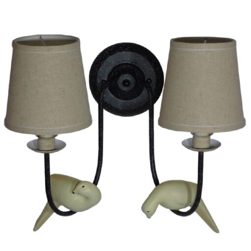 GloboStar® DOVE 01086 Vintage Φωτιστικό Τοίχου Απλίκα Δίφωτο Μαύρο Μεταλλικό με Μπεζ Υφασμάτινο Καπέλο Μ27 x Π43 x Υ30cm