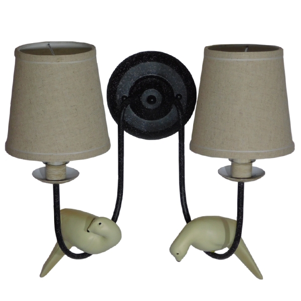 GloboStar® DOVE 01086 Vintage Φωτιστικό Τοίχου Απλίκα Δίφωτο Μαύρο Μεταλλικό με Μπεζ Υφασμάτινο Καπέλο Μ27 x Π43 x Υ30cm