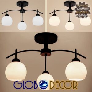 GloboStar® LUNA 01087 Μοντέρνο Φωτιστικό Οροφής Τρίφωτο Μαύρο Μεταλλικό με Λευκό Γυαλί Φ45 x Y39cm