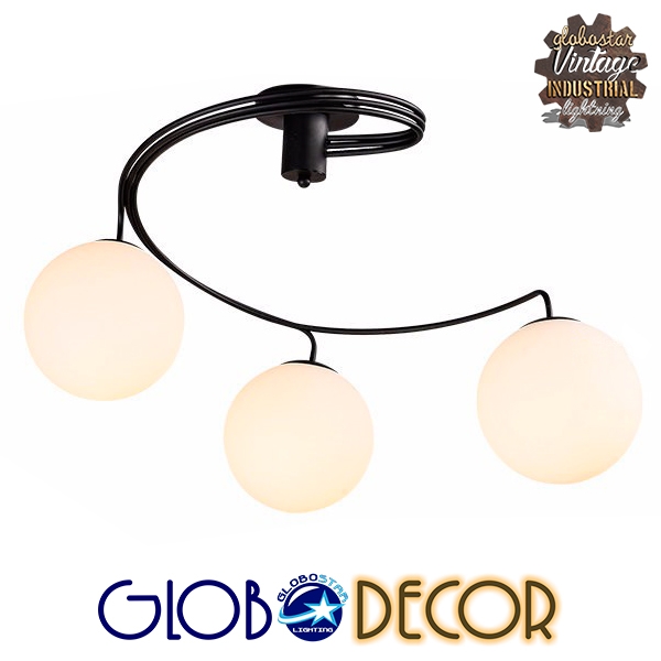 GloboStar® SELINA 01089 Μοντέρνο Φωτιστικό Οροφής Τρίφωτο Μαύρο Μεταλλικό με Λευκό Γυαλί Φ60 x Y45cm