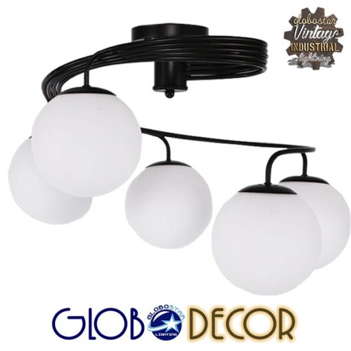 GloboStar® SELINA 01090 Μοντέρνο Φωτιστικό Οροφής Πολύφωτο Μαύρο Μεταλλικό με Λευκό Γυαλί Φ63 x Y47cm
