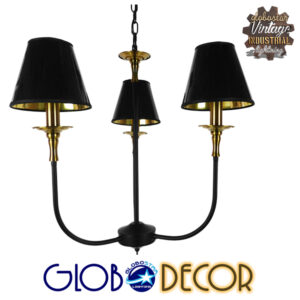 GloboStar® LIMI 01091 Vintage Industrial Κρεμαστό Φωτιστικό Οροφής Τρίφωτο Μαύρο Μεταλλικό Πολυέλαιος με Καπέλο Φ56 x Y54cm