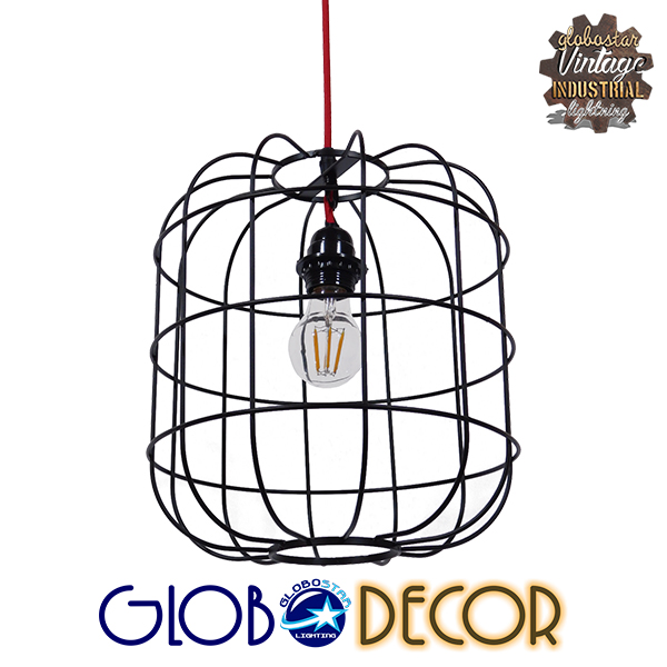 GloboStar® PARROT 01099 Μοντέρνο Industrial Κρεμαστό Φωτιστικό Οροφής Μονόφωτο Μαύρο Μεταλλικό Πλέγμα Φ30 x Y35cm