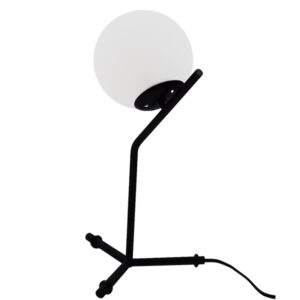 GloboStar® ELFIS BLACK 01100 Μοντέρνο Επιτραπέζιο Φωτιστικό Πορτατίφ Μονόφωτο Μαύρο Μεταλλικό με Λευκό Γυαλί Φ15 x Υ43cm