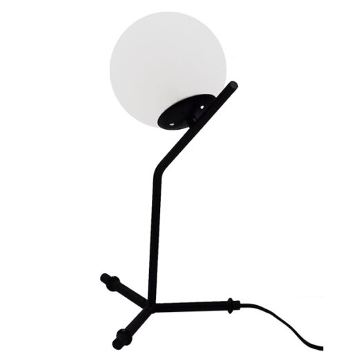 GloboStar® ELFIS BLACK 01100 Μοντέρνο Επιτραπέζιο Φωτιστικό Πορτατίφ Μονόφωτο Μαύρο Μεταλλικό με Λευκό Γυαλί Φ15 x Υ43cm