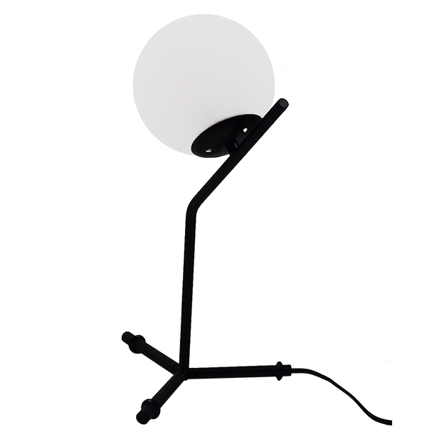 GloboStar® ELFIS BLACK 01100 Μοντέρνο Επιτραπέζιο Φωτιστικό Πορτατίφ Μονόφωτο Μαύρο Μεταλλικό με Λευκό Γυαλί Φ15 x Υ43cm