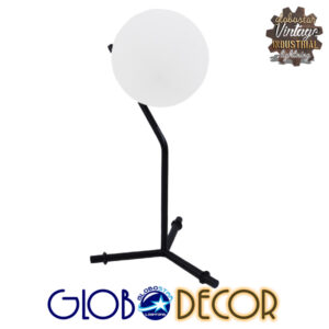 GloboStar® ELFIS BLACK 01100 Μοντέρνο Επιτραπέζιο Φωτιστικό Πορτατίφ Μονόφωτο Μαύρο Μεταλλικό με Λευκό Γυαλί Φ15 x Υ43cm