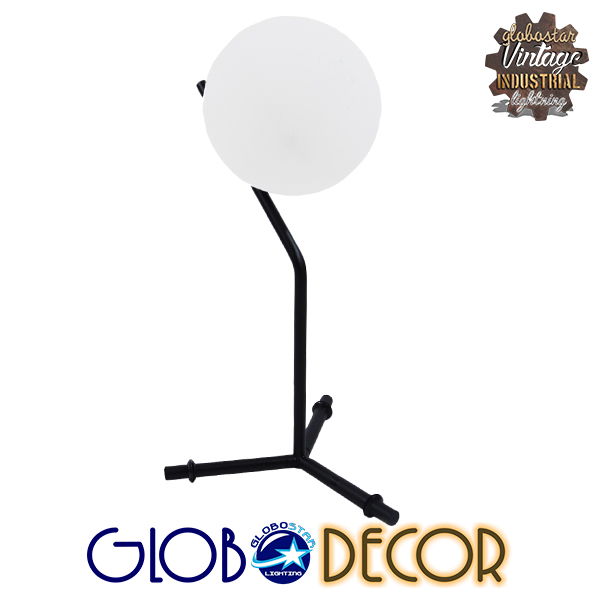 GloboStar® ELFIS BLACK 01100 Μοντέρνο Επιτραπέζιο Φωτιστικό Πορτατίφ Μονόφωτο Μαύρο Μεταλλικό με Λευκό Γυαλί Φ15 x Υ43cm