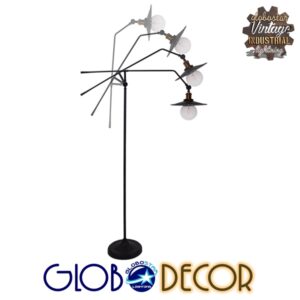 GloboStar® WYNGE 01101 Vintage Industrial Φωτιστικό Δαπέδου Μονόφωτο Μαύρο Μεταλλικό με Χρυσό Ντουί Φ26 x Υ174cm