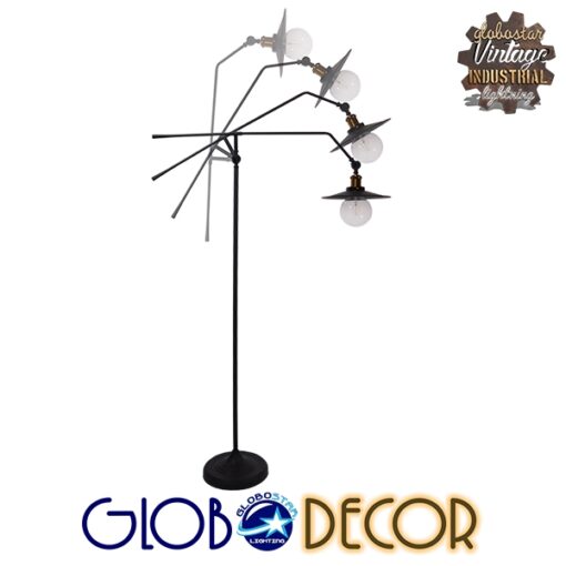 GloboStar® WYNGE 01101 Vintage Industrial Φωτιστικό Δαπέδου Μονόφωτο Μαύρο Μεταλλικό με Χρυσό Ντουί Φ26 x Υ174cm