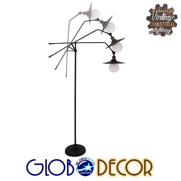 GloboStar® WYNGE 01101 Vintage Industrial Φωτιστικό Δαπέδου Μονόφωτο Μαύρο Μεταλλικό με Χρυσό Ντουί Φ26 x Υ174cm