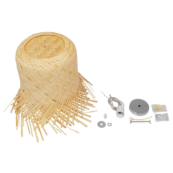 GloboStar® HAWAII 01103 Vintage Κρεμαστό Φωτιστικό Οροφής Μονόφωτο 1 x E27 Μπέζ Ξύλινο Ψάθινο Bamboo Φ40 x Υ43cm