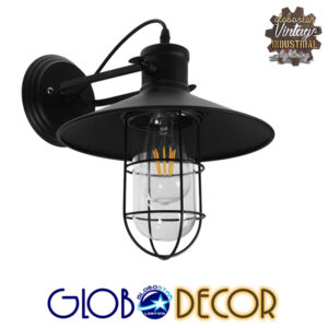GloboStar® CELL 01118 Vintage Industrial Φωτιστικό Τοίχου Απλίκα Μονόφωτο Μαύρο Μεταλλικό Πλέγμα με Καμπάνα Φ27 x Μ33 x Π27 x Υ33cm