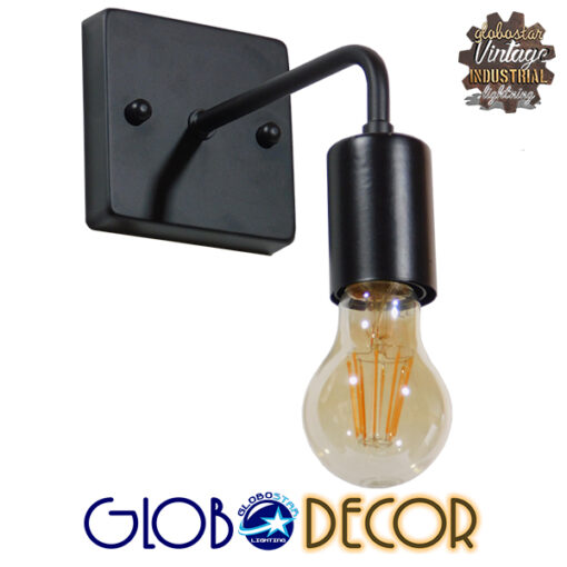 GloboStar® MISSAM 01119 Vintage Industrial Φωτιστικό Τοίχου Απλίκα Μονόφωτο Μαύρο Μεταλλικό Μ20 x Π10 x Υ17cm