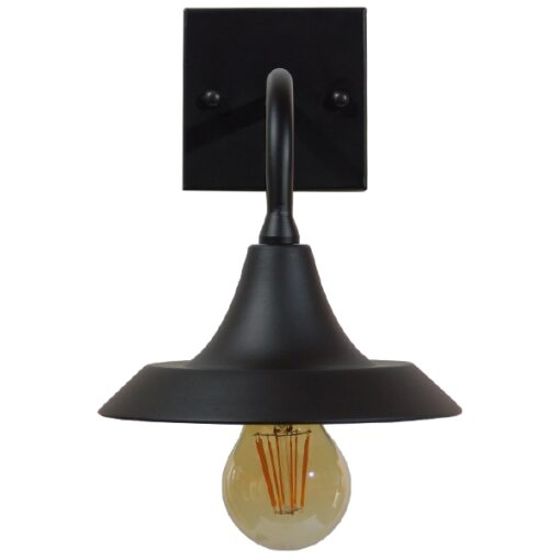 GloboStar® PHIA 01122 Vintage Industrial Φωτιστικό Τοίχου Απλίκα Μονόφωτο Μαύρο Μεταλλικό Καμπάνα Φ17 x Μ27 x Π17 x Υ20.5cm