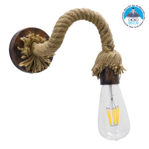 GloboStar® FLEDI 01134 Vintage Φωτιστικό Τοίχου Απλίκα Μονόφωτο Μπρούτζινο Σκουριά Μεταλλικό με Μπεζ Σχοινί Μ17 x Π21 x Υ28cm