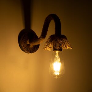 GloboStar® FLEDI 01134 Vintage Φωτιστικό Τοίχου Απλίκα Μονόφωτο Μπρούτζινο Σκουριά Μεταλλικό με Μπεζ Σχοινί Μ17 x Π21 x Υ28cm