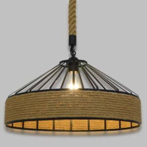 GloboStar® POLI 01147 Vintage Κρεμαστό Φωτιστικό Οροφής Μονόφωτο 1 x E27 Μαύρο Μεταλλικό με Μπεζ Σχοινί Φ50 x Y25cm