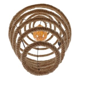 GloboStar® MELISSA 01158 Vintage Κρεμαστό Φωτιστικό Οροφής Μονόφωτο 1 x E27 Μαύρο Μεταλλικό με Μπεζ Σχοινί Φ47 x Y70.5cm