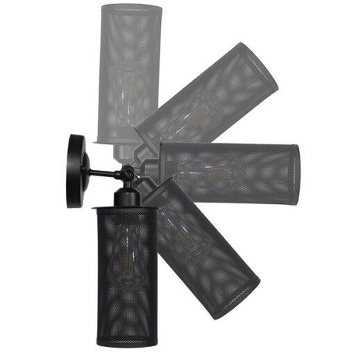 GloboStar® HOLVIA 01160 Vintage Industrial Φωτιστικό Τοίχου Απλίκα Μονόφωτο Μαύρο Μεταλλικό Πλέγμα Φ10 x Μ16 x Π12 x Υ34cm