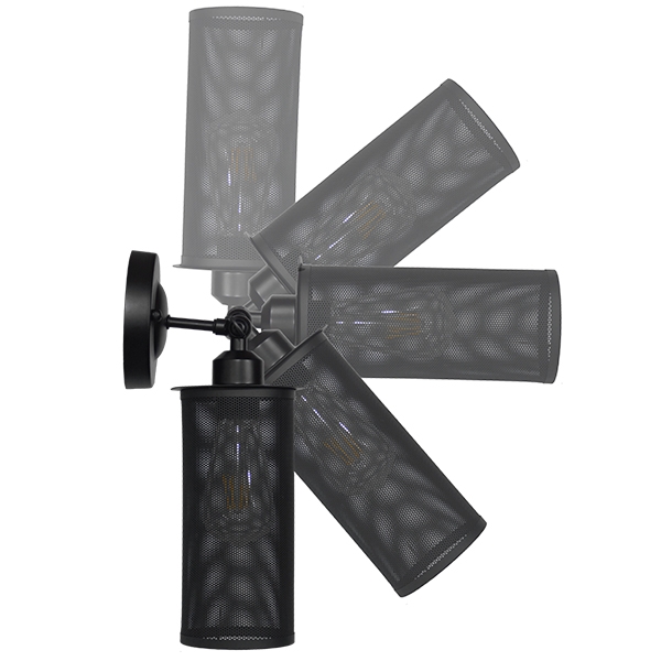 GloboStar® HOLVIA 01160 Vintage Industrial Φωτιστικό Τοίχου Απλίκα Μονόφωτο Μαύρο Μεταλλικό Πλέγμα Φ10 x Μ16 x Π12 x Υ34cm