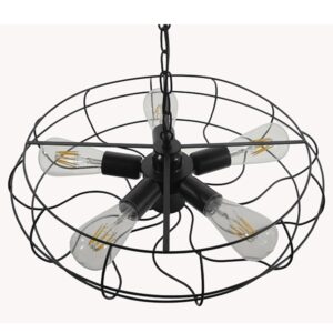 GloboStar® HELIX 01164 Vintage Industrial Κρεμαστό Φωτιστικό Οροφής Πολύφωτο Μαύρο Μεταλλικό Πλέγμα Φ46 x Y13cm