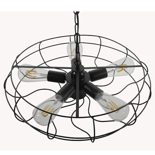 GloboStar® HELIX 01164 Vintage Industrial Κρεμαστό Φωτιστικό Οροφής Πολύφωτο Μαύρο Μεταλλικό Πλέγμα Φ46 x Y13cm