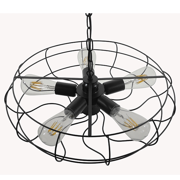 GloboStar® HELIX 01164 Vintage Industrial Κρεμαστό Φωτιστικό Οροφής Πολύφωτο Μαύρο Μεταλλικό Πλέγμα Φ46 x Y13cm