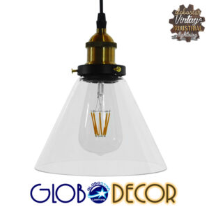GloboStar® CONE 01169 Vintage Κρεμαστό Φωτιστικό Οροφής Μονόφωτο 1 x E27 Γυάλινο Καμπάνα Φ18 x Y20cm
