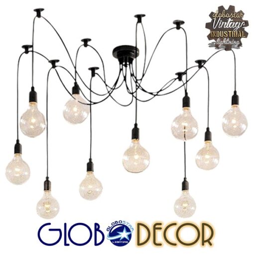 GloboStar® WIRED 01173 Vintage Φωτιστικό Οροφής Πολύφωτο Μαύρο