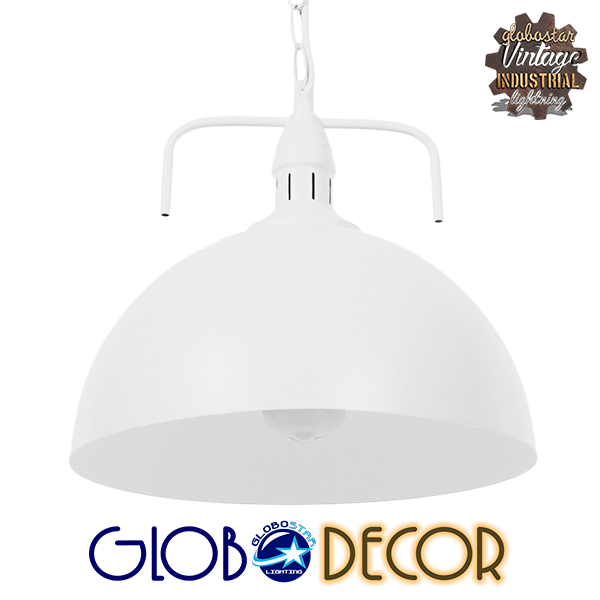 GloboStar® LARKIN 01174 Vintage Κρεμαστό Φωτιστικό Οροφής Μονόφωτο 1 x E27 Λευκό Μεταλλικό Καμπάνα Φ31 x Y30cm