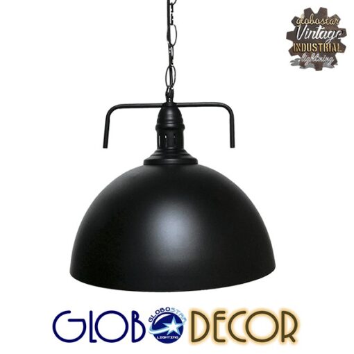 GloboStar® LARKIN 01175 Vintage Κρεμαστό Φωτιστικό Οροφής Μονόφωτο 1 x E27 Μαύρο Μεταλλικό Καμπάνα Φ31 x Y30cm