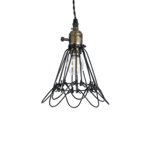 GloboStar® FLOWER IRON RUST 01181 Vintage Κρεμαστό Φωτιστικό Οροφής Μονόφωτο 1 x E27 AC220-240V IP20 – Φ10 x Υ20cm – Μαύρο Μεταλλικό Πλέγμα